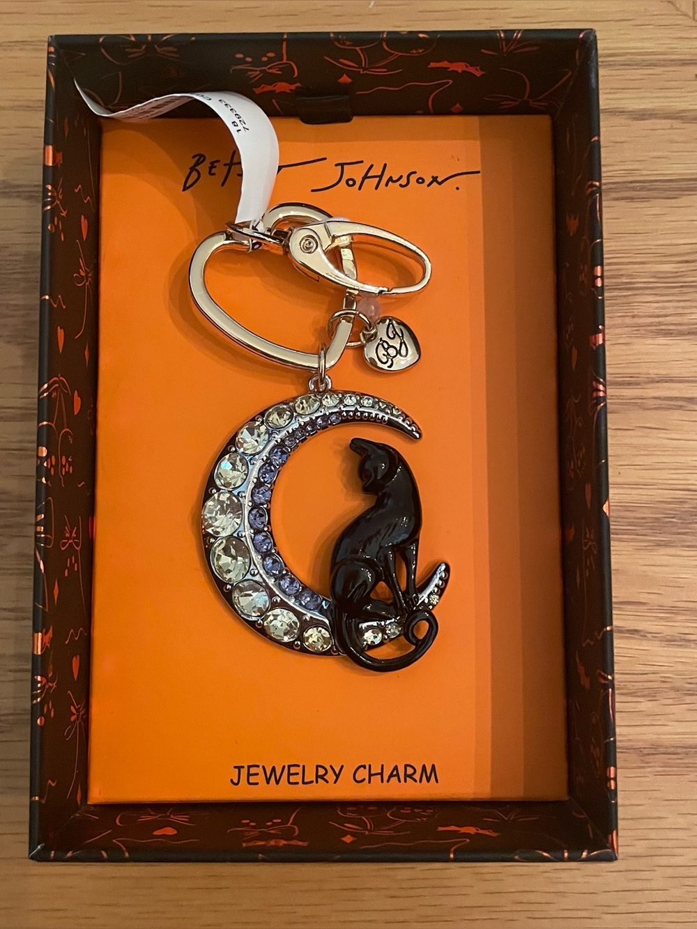 NWT Betsey Johnson Black Cat Moon Bag Charm Keychain